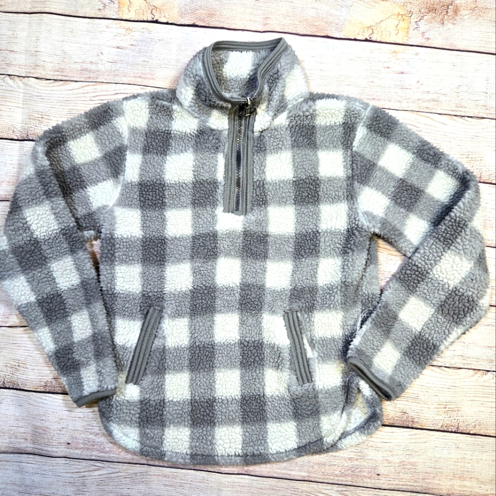 Cuddly Sherpa pullover 1/4 snap buffalo plaid size 7/8